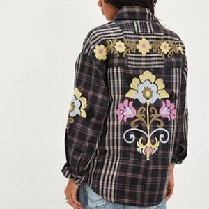 Free People We The Free Embroidered Sashiko Shirt In Black NWT $198 MSRP